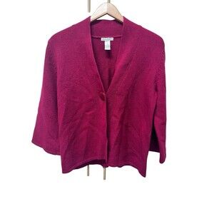 Tweeds Women's Angora Wool Blend Red Cardigan Sweater Sz M One Button Closure